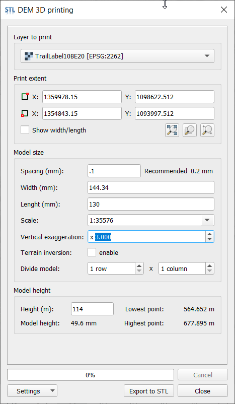DEM to 3D STL Creation Dialog