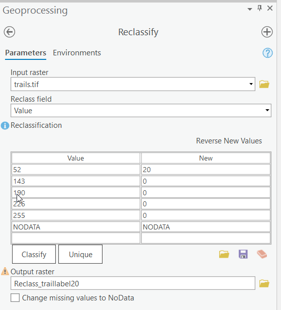 Reclassify the trail labels to be a 20ft offset