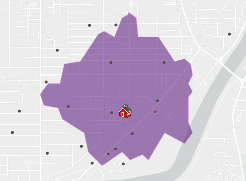 Results of the Drive-Time Area Tool