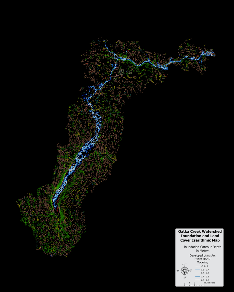 An Isarithmic Land Cover and flood inundation map I created for the 2026 GIS/SIG Conference.